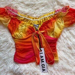 I AM GIA Hali Spray Paint Sunset Ombre Off-Shoulder Blouse XS